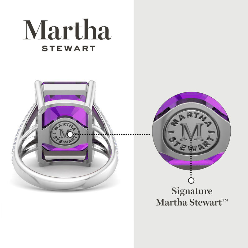 Martha Stewart 10 1/4ctw. Emerald Cut Amethyst & Lab Grown Diamond Ring In Sterling Silver image number null